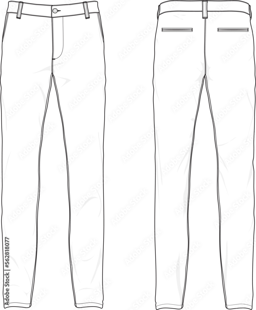 Fototapeta premium Trousers long pants jeans fashion flat sketch model template mock-up technical illustration