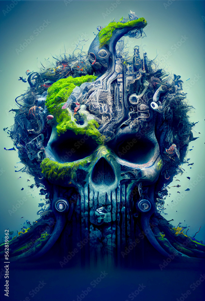 Generative AI abstract render of a human skull Stock Illustration ...