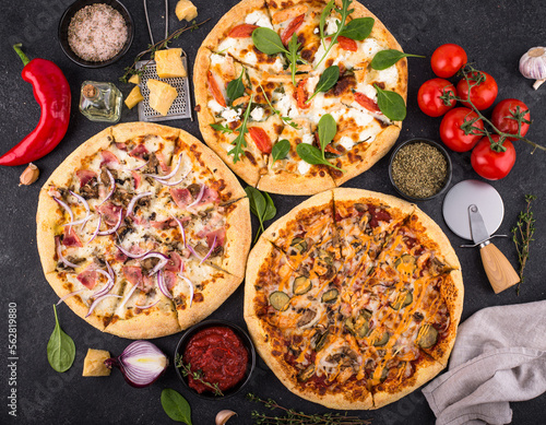 Assortment of various types of Italian pizza