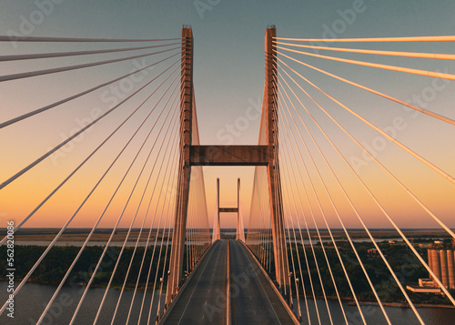 Fototapeta Naklejka Na Ścianę i Meble -  Talmadge Bridge closeup at sunset in Savannah, Georgia
