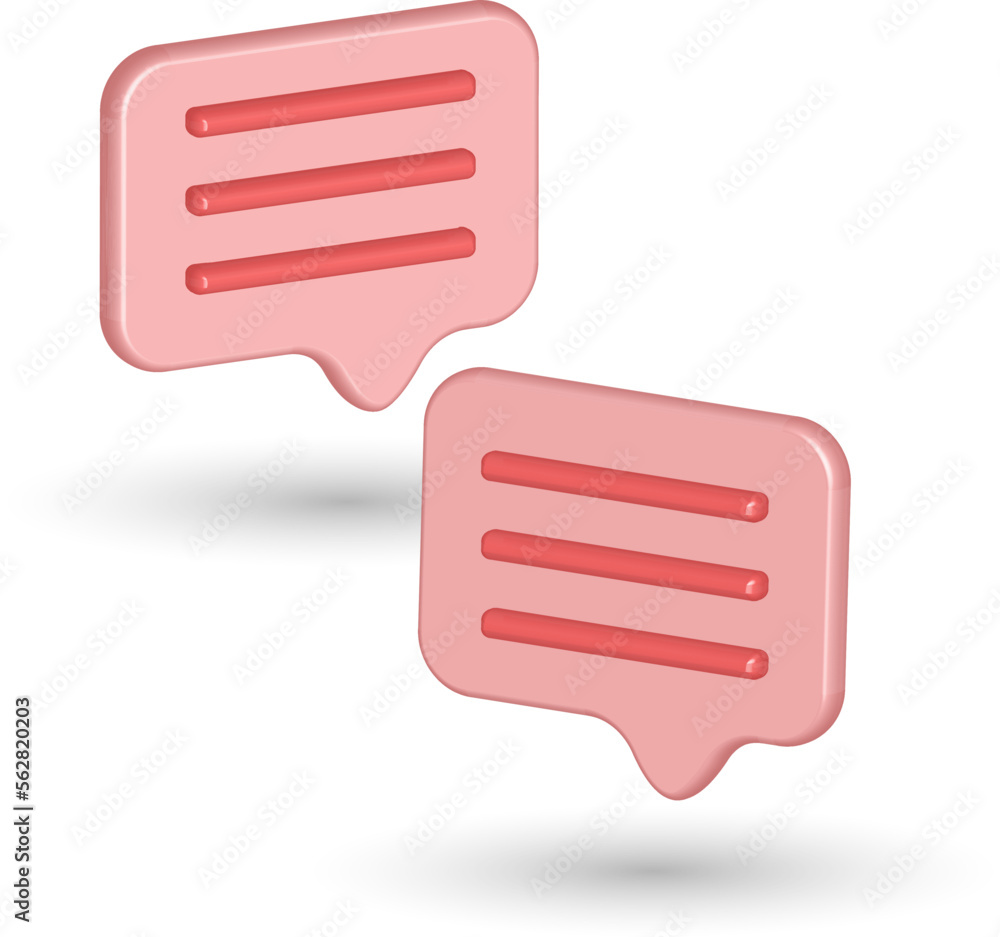 Speech vector Pink two bubbles with three lines. Application social media alert realistic 3d icon template illustration. Smartphone app user interface notification digital button Speech vector Pink two bubbles with three lines. Application social media alert realistic 3d icon template illustration. Smartphone app user interface notification digital button