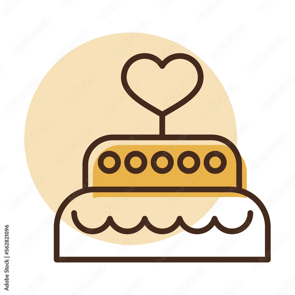 Wedding cake dessert with heart vector icon Wedding cake dessert with heart vector icon
