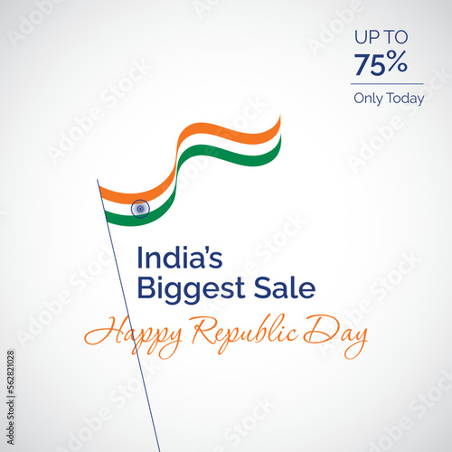 happy republic day, offer post, greeting, vector, illustration, design, india flag, flag, 75 off, sale template