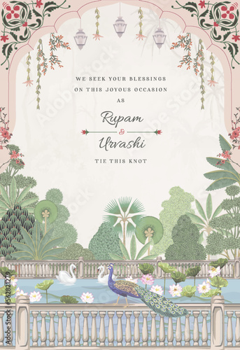 Fotografie, Obraz Traditional Indian Mughal Wedding Card Design
