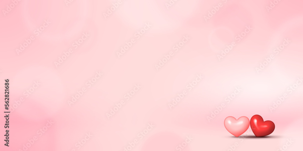 Valentine's Day Pink Card Background with Two Small Hearts on Right Bottom