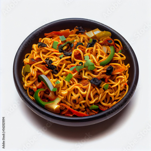 Schezwan noodles or szechuan vegetable. Illustration Generative AI photo