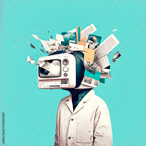 Manipulated by the media, Collage Art, vintage illustration Generative AI	