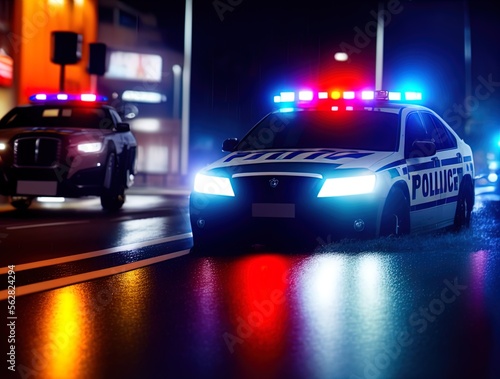 Police car chasing fugitives. Action scene. Made with Generative AI.  © AI Movie