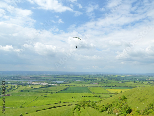 Paraglider flying at Westbury in Wiltshire 