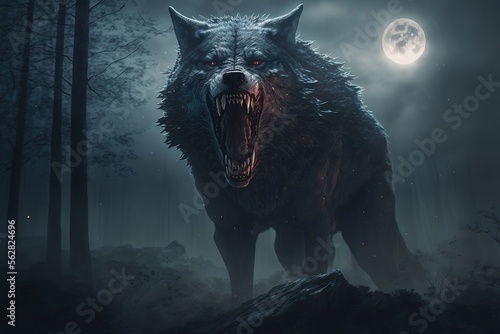 Werewolf in the woods - Full moon photo