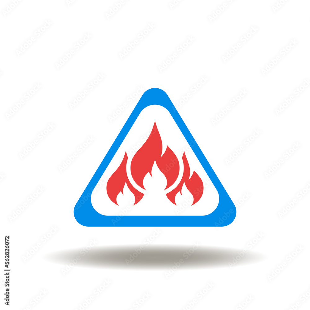 Vector illustration of attention sign with fire flame. Icon of fire protection, control, alarm. Vector illustration of attention sign with fire flame. Icon of fire protection, control, alarm.