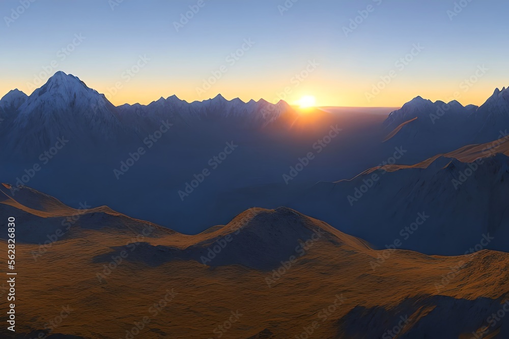 A sunset over a mountain range. Generative AI