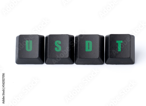 USDT (Tether) Written On Computer Keyboard Keys Isolated On A White Background.  photo
