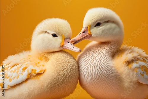 Lovey-dovey ducks in love. Cute lovers close together. Generative AI