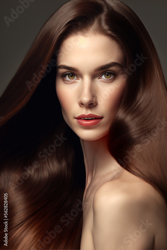 Beautiful Girl with Long Straight Hair Keratin Straightening Treatment , Hair Care and Beauty Concept, Fictional Character, Generative AI