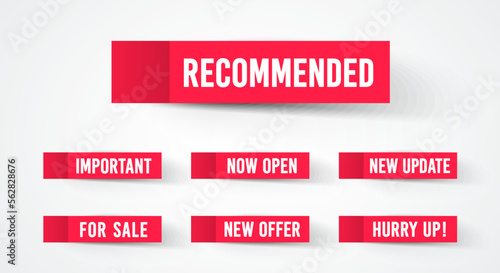 Red Sticker Set With Text Recommend And Others