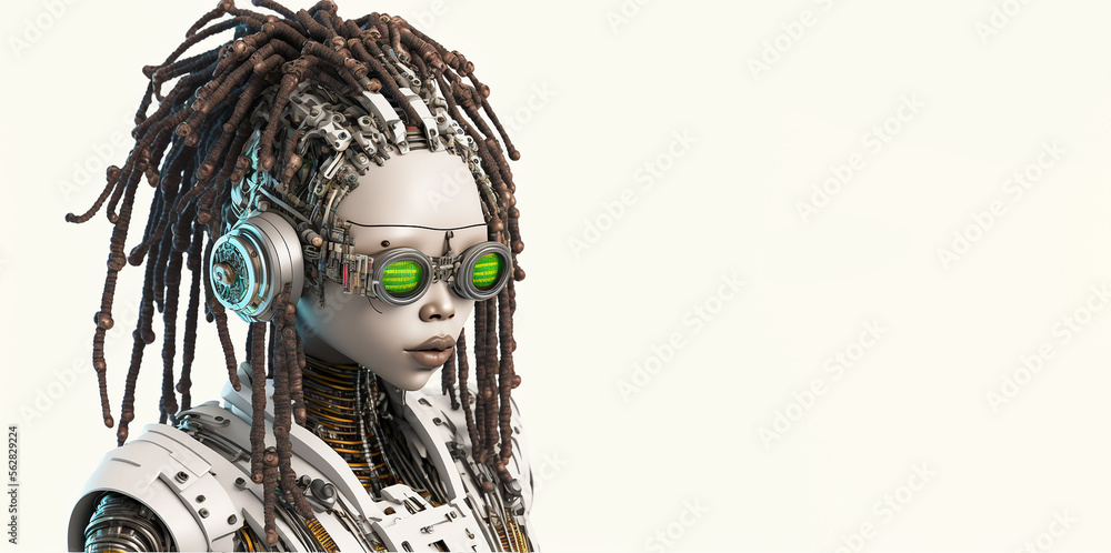 Robot woman on white background. Created with generative Ai technology. Robot woman on white background. Created with generative Ai technology.