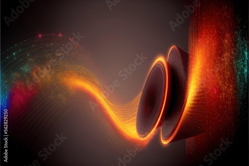 Speakers and sound waves oscillating. Technology futuristick background. Generative ai illustration photo