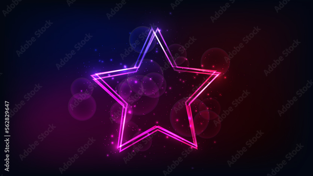 Neon frame in star form with shining effects and sparkles Neon frame in star form with shining effects and sparkles