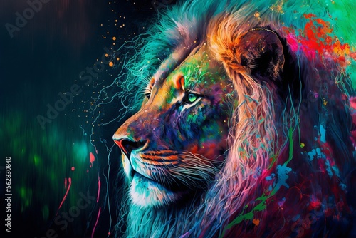 Lion neon glitch art