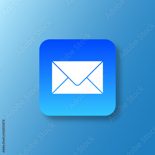 Apple mail logo, icon, vector. Mail app icon iphone. Flat icon of unread message in blue color vector illustration. Render email notification with letters, check mark, paper plane and magnifying glass
