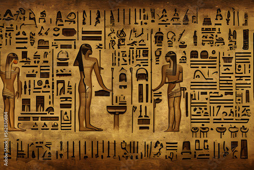 hieroglyphic wall background illustration created using generative ai. 