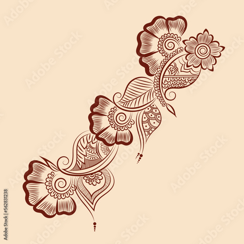 Vector illustration of traditional indian henna mehndi floral ornament design	

