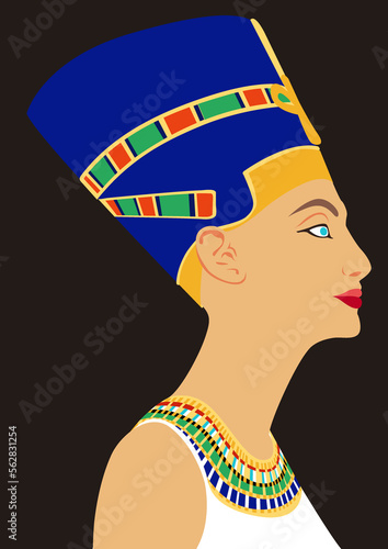 Nerfetiti, famous queen of Egypt, vectorial ilustration based on the ancient bust photo