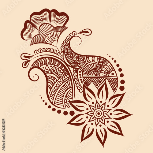 Vector illustration of traditional indian henna mehndi floral ornament design	
