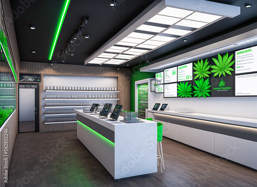 Cannabis dispensary interior. Generative AI photo