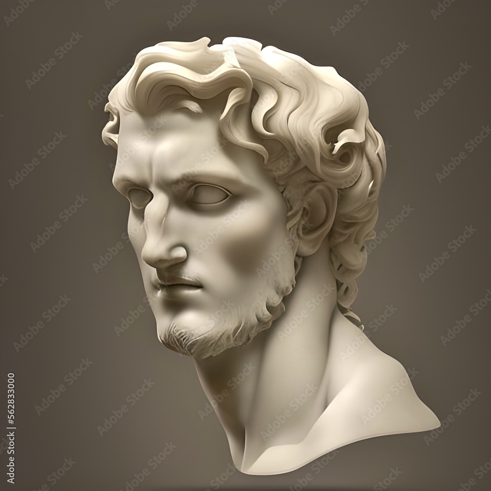 Generative AI image featuring a white marble statue bust of a handsome ...