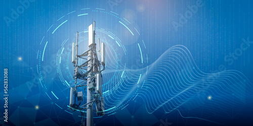 Stampa su tela Telecommunication tower with 4G, 5G transmitters