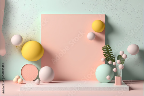 Minimalist mockup , plastel wall, product platform, stage mockup, pastel colors pannel, Frame , 3d minimalistic photo