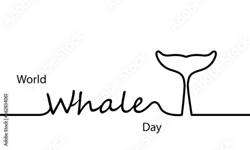 Whales world day linear, vector art illustration.