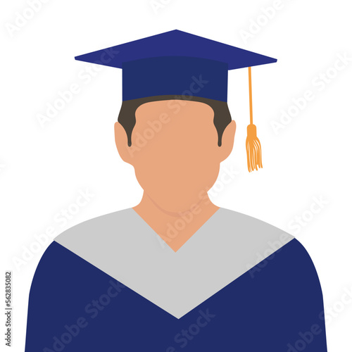 Male graduate student in gown and graduation cap. Vector illustration