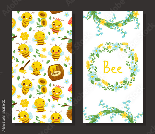 Cute Honey Bee Design with Busy Insect and Natural Sweet Food Vector Template