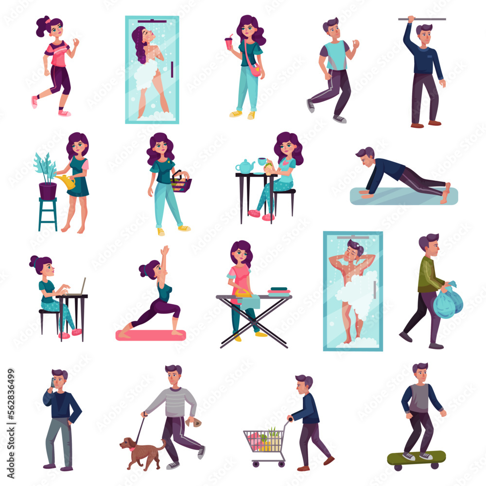 Man and Woman Daily Routine and Day Order Big Vector Set