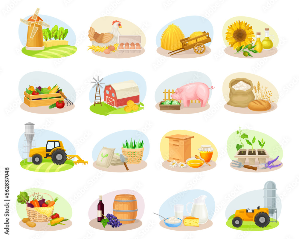Farming and Horticulture with Village Scene Big Vector Set