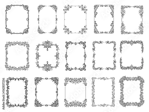 Black Ornate Frames with Filigree Swirls Big Vector Set