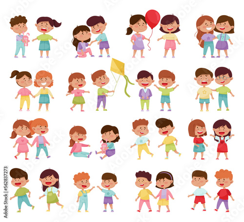 Friendly Little Kids Playing and Cheering Up Each Other Big Vector Set © Happypictures