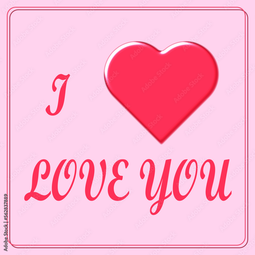 A simple vector graphic of a pink heart with the words I Love You, grouped around the heart . In celebration of St Valentine's day on February the fourteenth