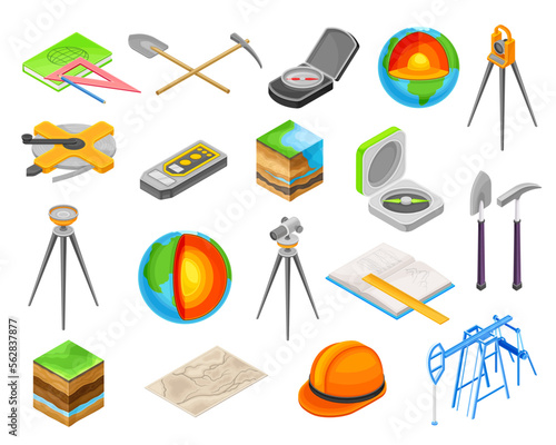 Geology Objects and Tools Isometric Big Vector Set