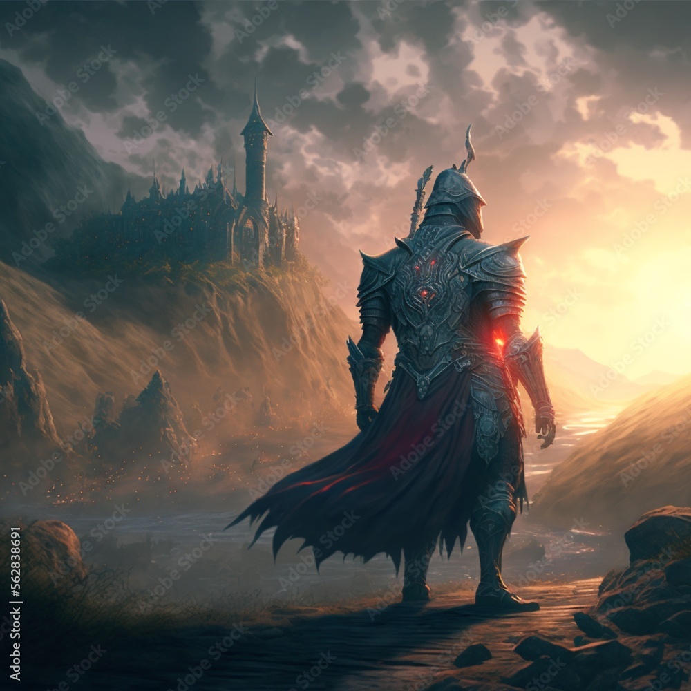 chevalier fantasy landscape with warrior art generatif AI