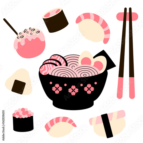 Japanese food set sticker set ramen sushi onigiri takoyaki