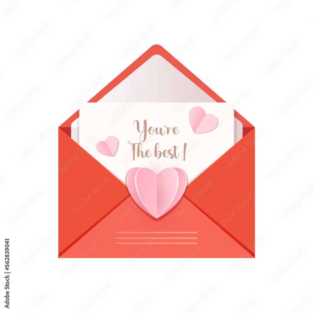 Valentine's Day envelope with love message and paper hearts Valentine's Day envelope with love message and paper hearts
