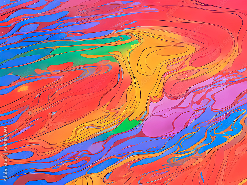 Generative AI illustration of a colorful rainbow background, bold streaks of bright paint, fantastic paint transitions on canvas.