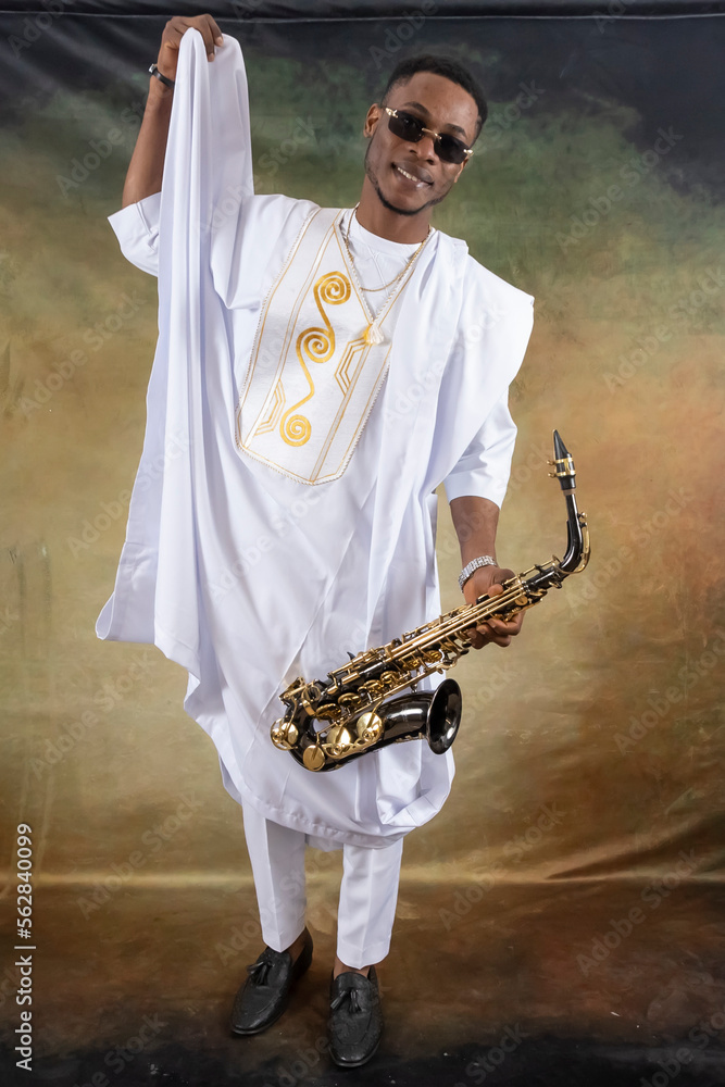 Naklejka premium Nigerian black man dressed in white