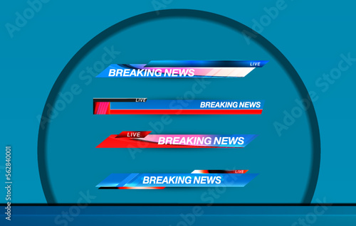 TV News Bars Set Vector. Streaming Video News breaking news background  TV News show Broadcast template widescreen 