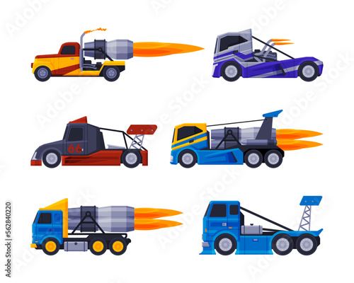 Racing Turbo Truck Driving with High Speed Vector Set