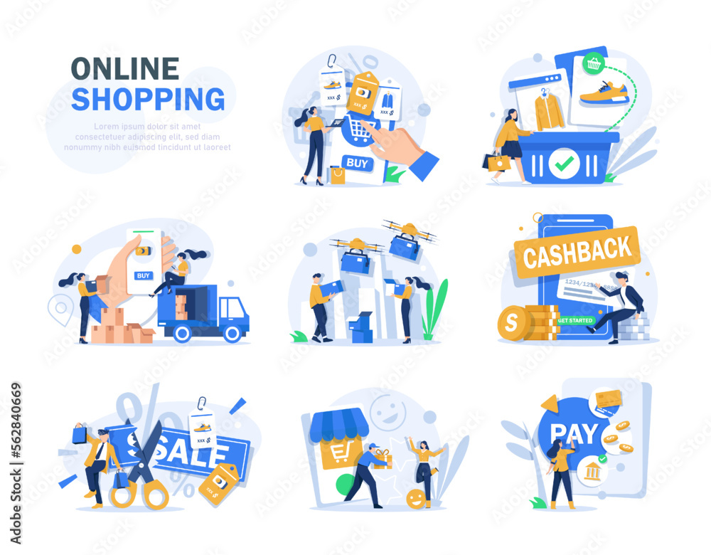 Online shopping banner, mobile app templates, concept vector illustration flat design